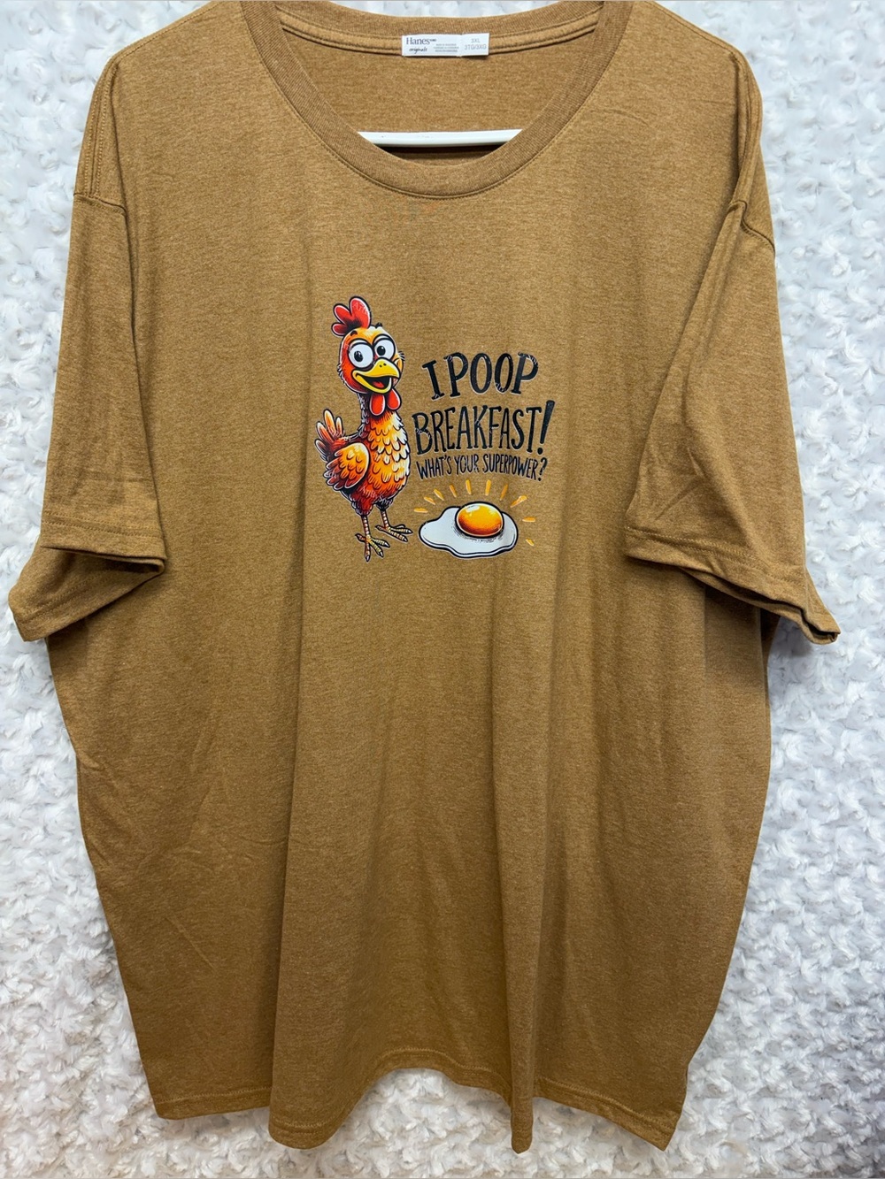 Hanes unisex 3x Brown Graphic Tee - "I Poop Breakfast" Chicken Design